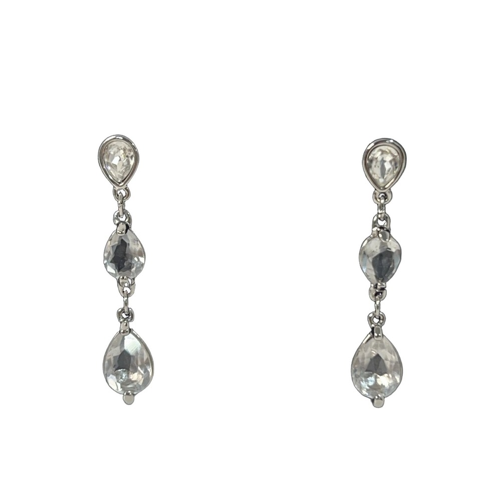 Swarovski Silver Teardrop Dangle Earrings White Crystal Drop Jewelry Pouch